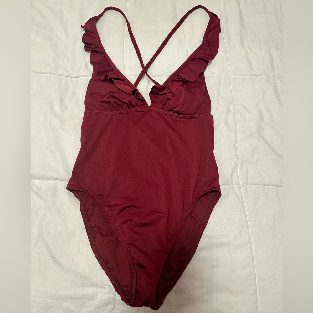 Wine color one piece swimsuit